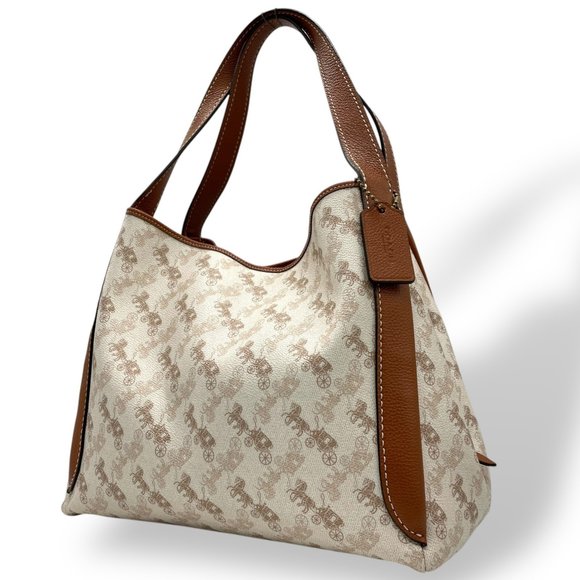 COACH Hadley Hobo C9129 Tote Bag Canvas White Brown Gold Hardware